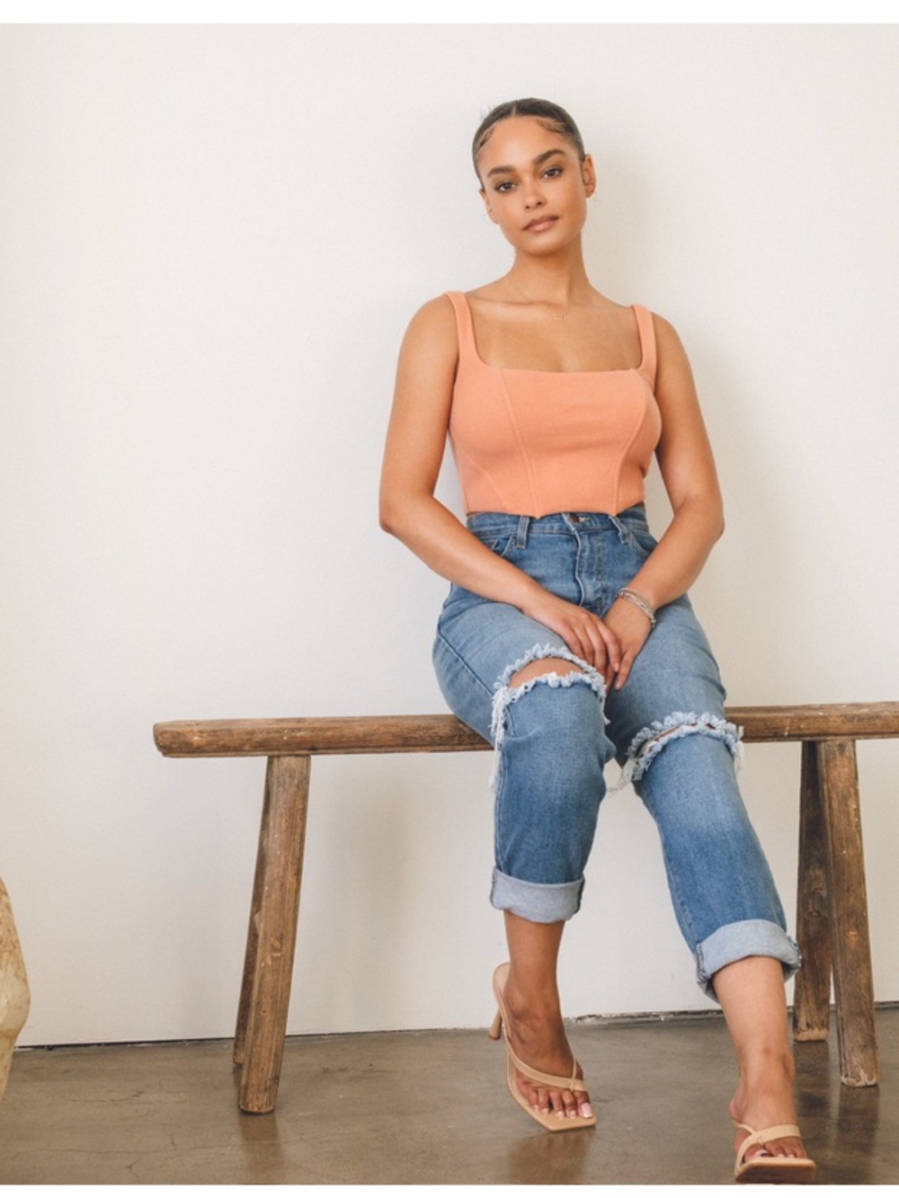 High-Rise Distressed Boyfriend Jeans - Blue